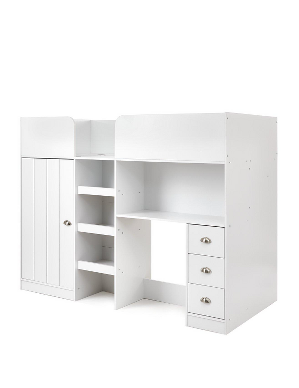 Atlanta High Sleeper with Desk, Drawers - White VJEII
