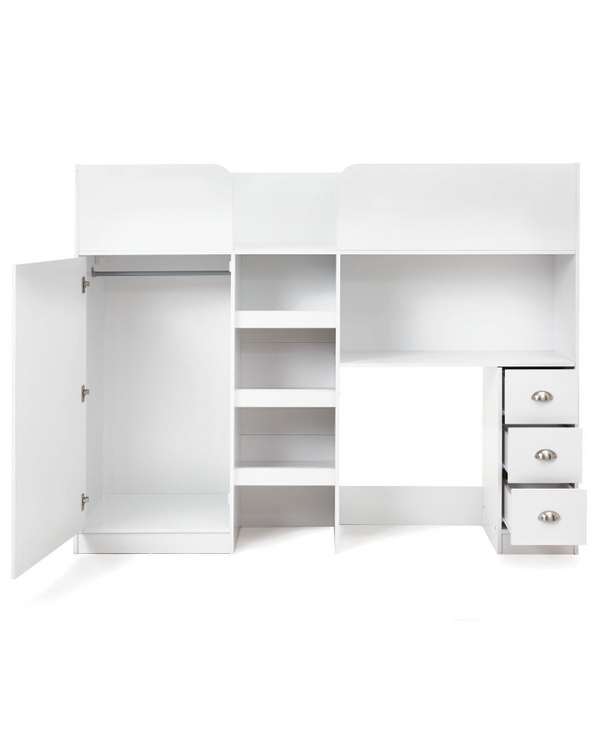 Atlanta High Sleeper with Desk, Drawers - White VJEII