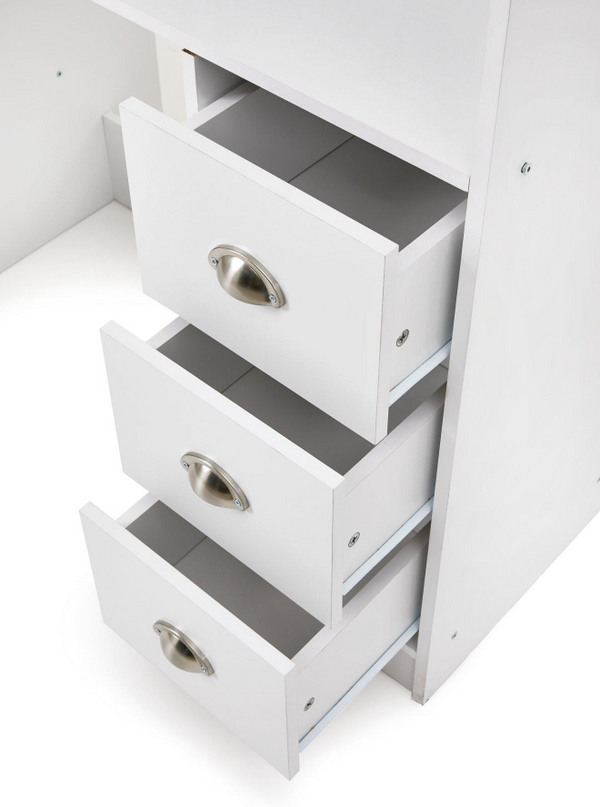 Atlanta High Sleeper with Desk, Drawers - White VJEII