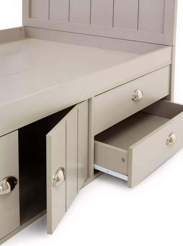 Atlanta Kids Single Bed with Drawer and Cupboard Storage plus Mattress Options - Light Grey/Oak W8BDG