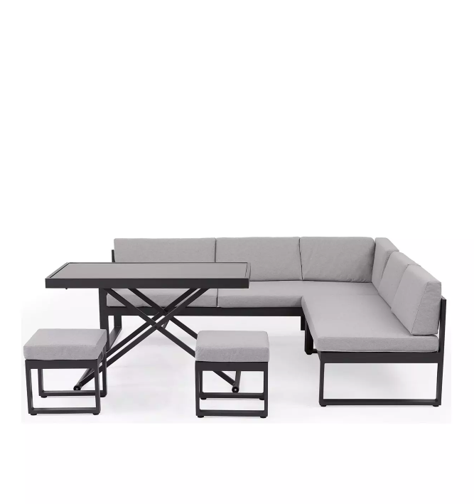 Cuba grey corner garden sofa set with cushions and stool
