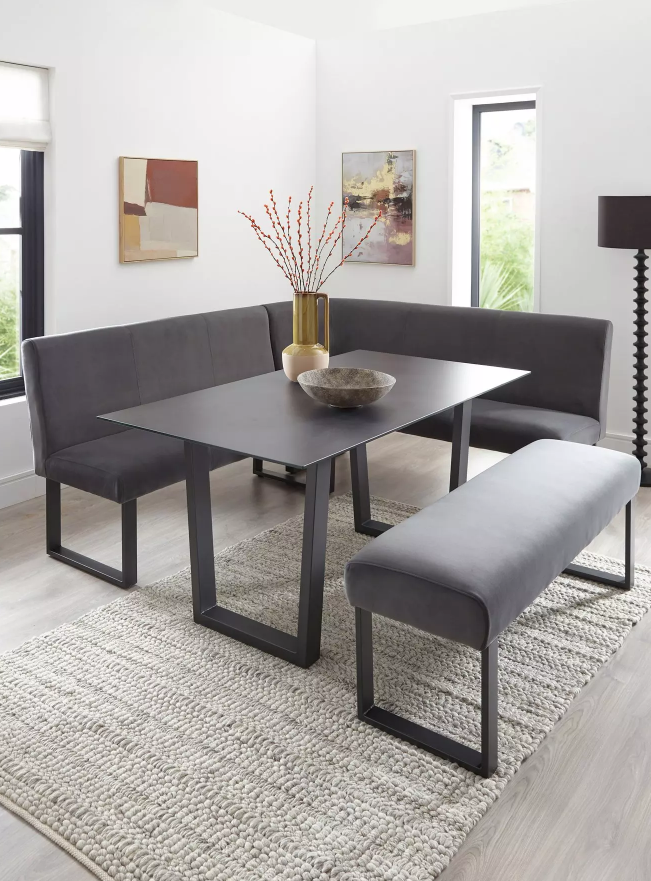 Nevada grey dining bench with padded leather-look seat

