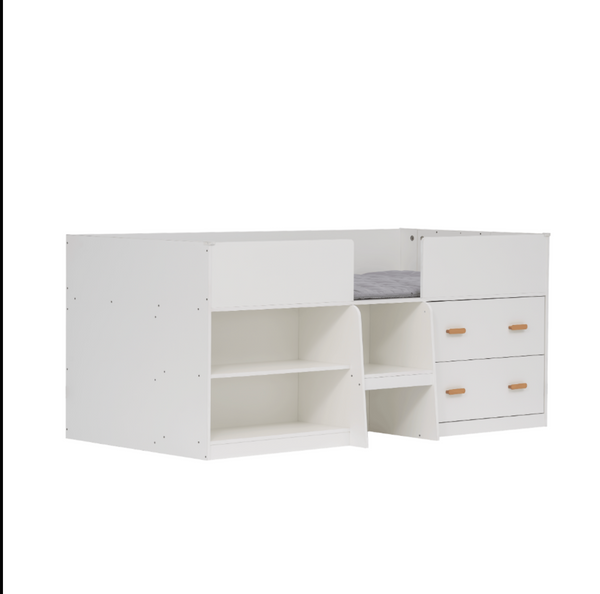 Cabin Bed Captains Low Bed with Storage in Classic White - Kalle