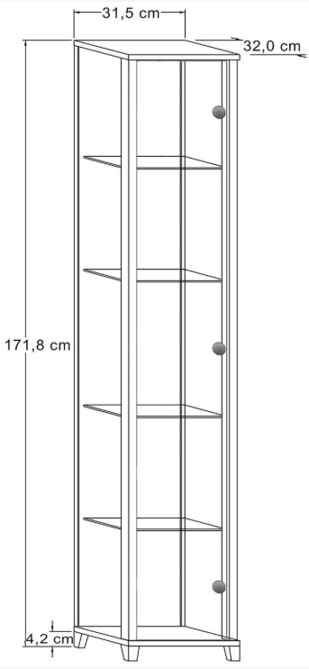 4 Shelf 1 Door Display Cabinet - Black 11999440