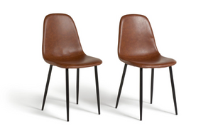 Habitat Beni Pair of Faux Leather Dining Chairs - Tan 14372617