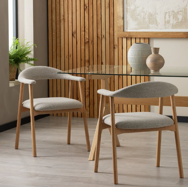 Habitat Lex Pair of Fabric Dining Chairs - Natural 17316168