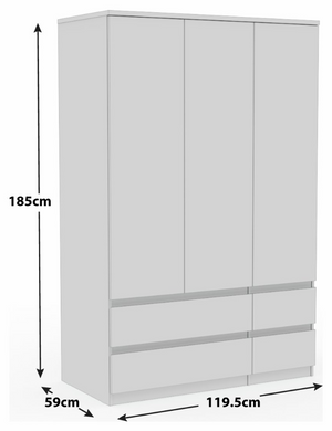 Jenson 3 Door 4 Drawer Wardrobe - Matte White 17570681