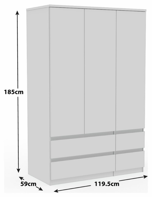 Jenson 3 Door 4 Drawer Wardrobe - Matte White 17570681