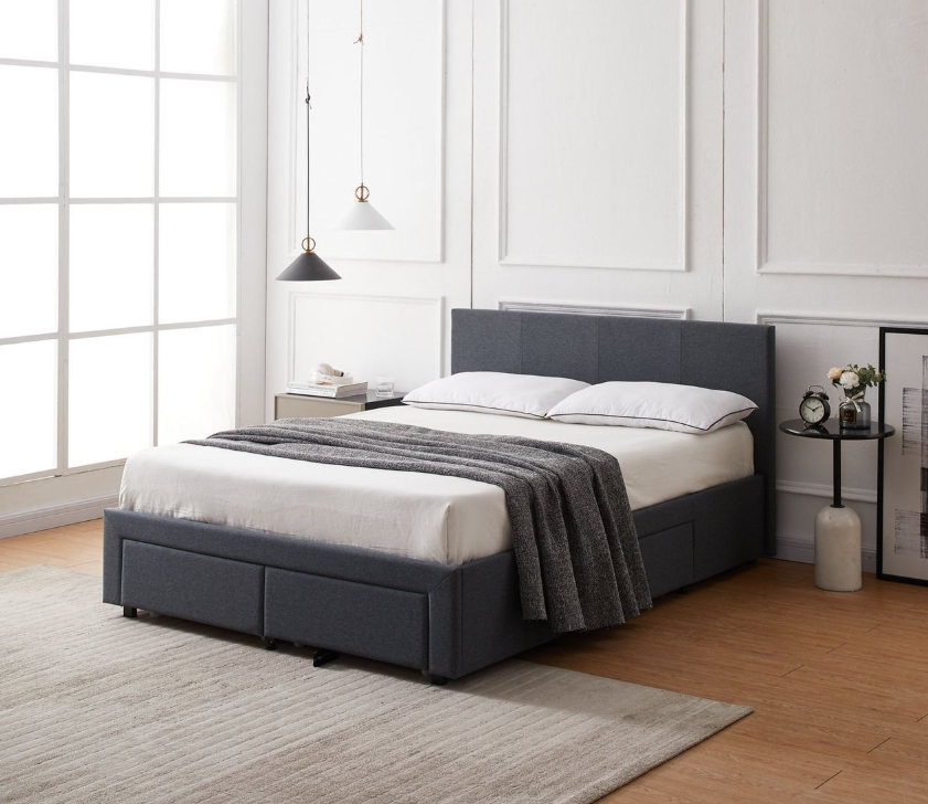 Heathdon 4 Drawer Kingsize Fabric Bed Frame- Grey 19505898