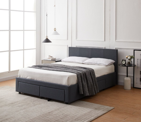 Heathdon 4 Drawer Kingsize Fabric Bed Frame- Grey 19505898