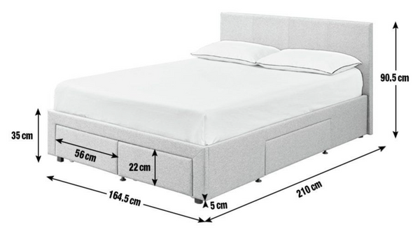 Heathdon 4 Drawer Kingsize Fabric Bed Frame- Grey 19505898