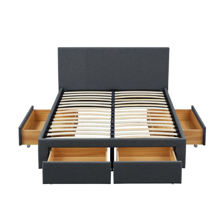 Heathdon 4 Drawer Kingsize Fabric Bed Frame- Grey 19505898
