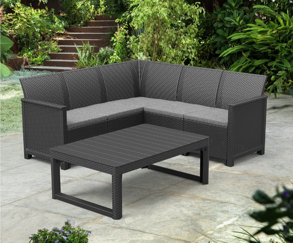Keter Elodie 5 Seater Rattan Effect Garden Corner Sofa Set 15812671