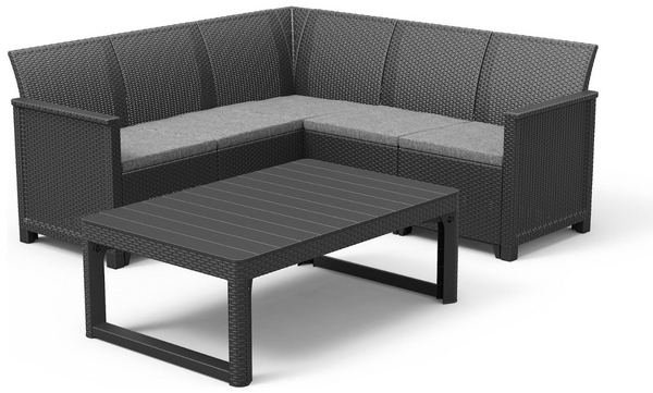 Keter Elodie 5 Seater Rattan Effect Garden Corner Sofa Set 15812671