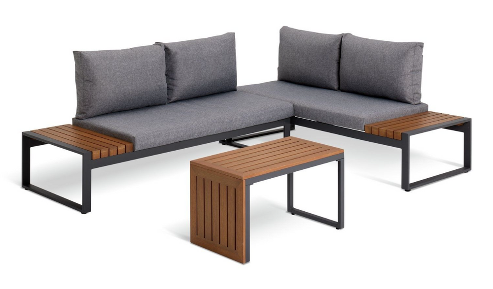 Habitat grey modular garden sofa set arranged as outdoor corner seating
