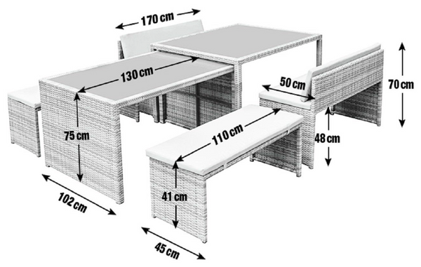 8 Seater Space Saving Rattan Effect Patio Set 18563350