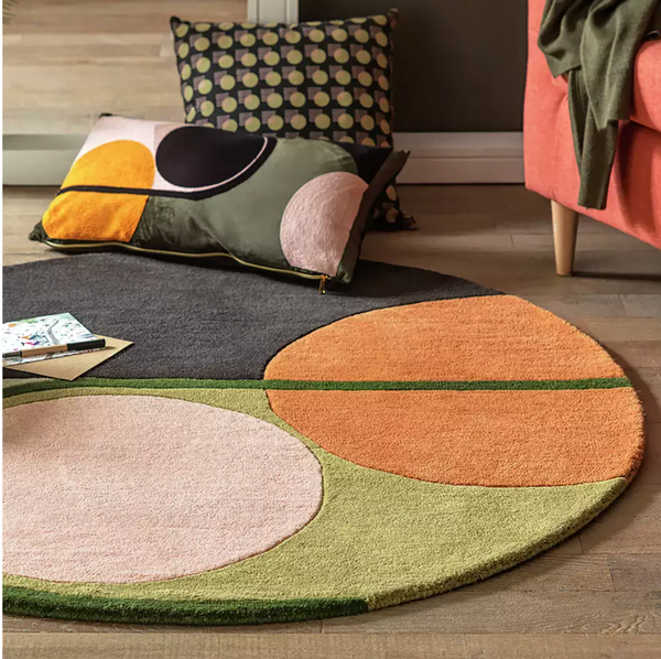 Habitat Geometric Round Wool Cut Pile Rug - 120cm 19569975
