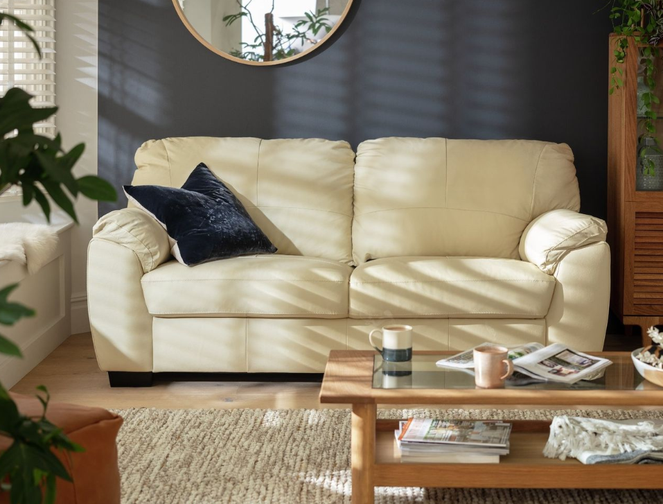 Milano Leather 3 Seater Sofa - Ivory 13304727
