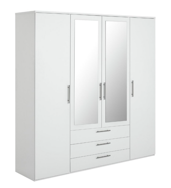 Brisbane 4 Door 3 Drawer Mirror Wardrobe - White 15822551