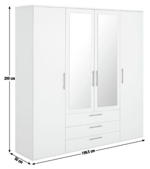 Brisbane 4 Door 3 Drawer Mirror Wardrobe - White 15822551