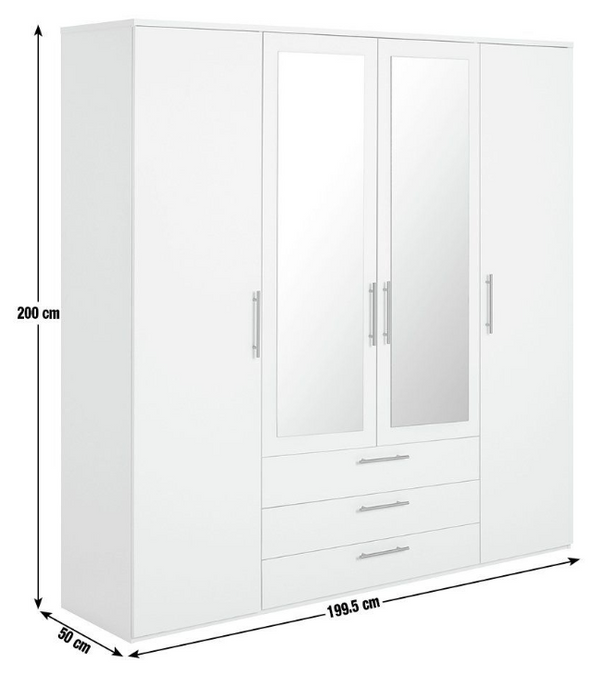 Brisbane 4 Door 3 Drawer Mirror Wardrobe - White 15822551