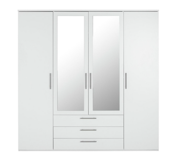 Brisbane 4 Door 3 Drawer Mirror Wardrobe - White 15822551