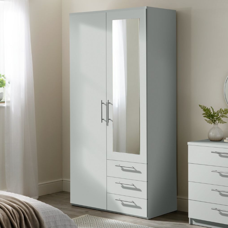 Brisbane 2 Door 3 Drawer Mirror Wardrobe Grey 15822805