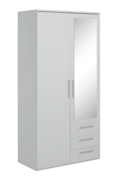 Brisbane 2 Door 3 Drawer Mirror Wardrobe Grey 15822805