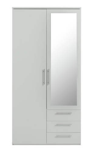 Brisbane 2 Door 3 Drawer Mirror Wardrobe Grey 15822805