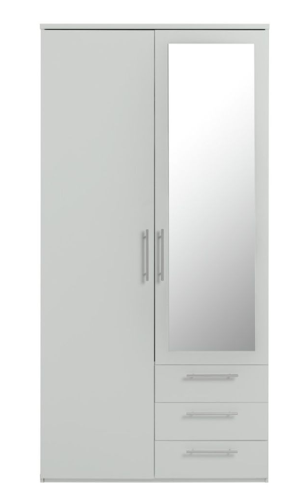Brisbane 2 Door 3 Drawer Mirror Wardrobe Grey 15822805
