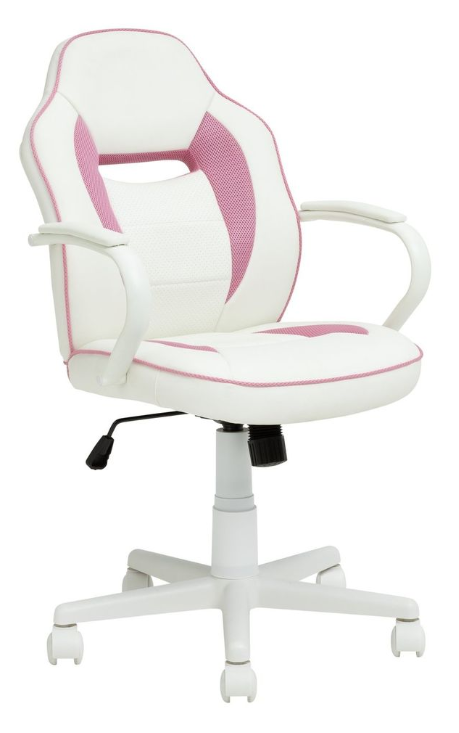 Faux Leather Mid Back Gaming Chair - White & Pink 13429963