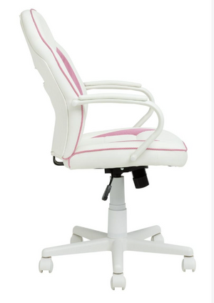 Faux Leather Mid Back Gaming Chair - White & Pink 13429963