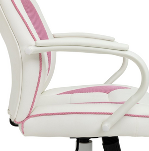 Faux Leather Mid Back Gaming Chair - White & Pink 13429963