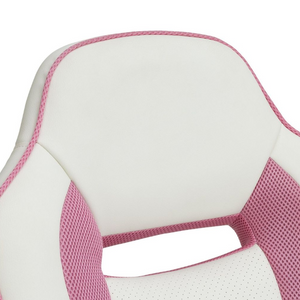 Faux Leather Mid Back Gaming Chair - White & Pink 13429963