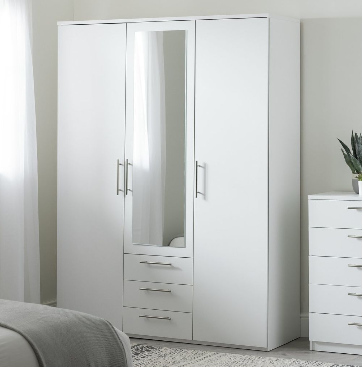 Brisbane 3 Door 3 Drawer Wardrobe - White 15822331