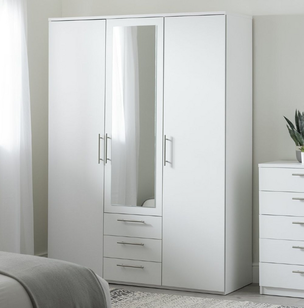 Brisbane 3 Door 3 Drawer Wardrobe - White 15822331