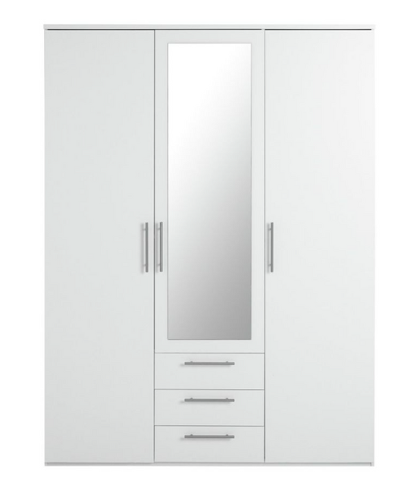 Brisbane 3 Door 3 Drawer Wardrobe - White 15822331