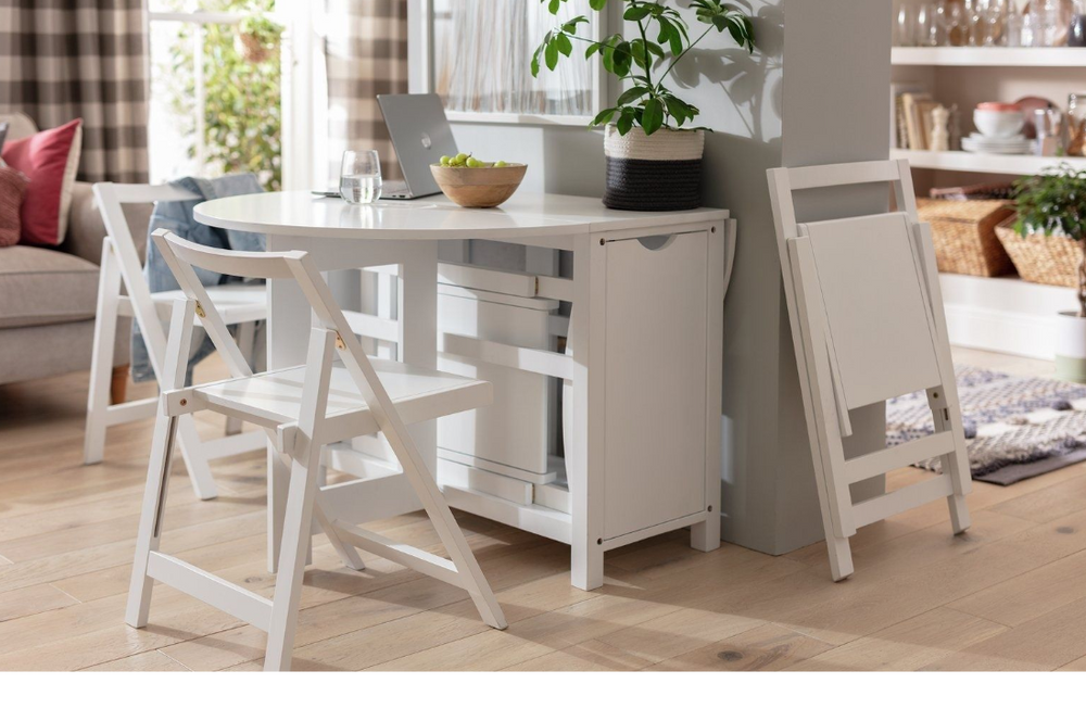 Butterfly Ext White Dining Table & 4 White Chairs 18172552