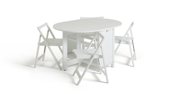 Butterfly Ext White Dining Table & 4 White Chairs 18172552