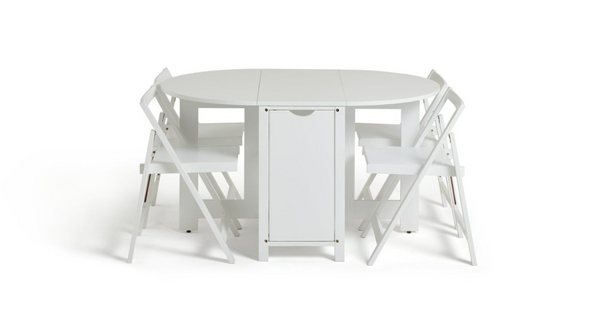 Butterfly Ext White Dining Table & 4 White Chairs 18172552