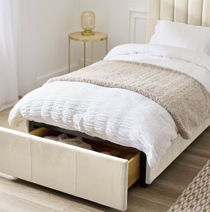 Pandora Single Drawer Storage Bed Frame - Cream 17440216