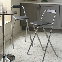 Pair of Folding Metal Bar Stools - Black & Silver 19223565