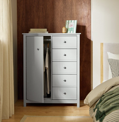 Habitat Brooklyn 1 Door 5 Drawer Short Wardrobe - White 17660814