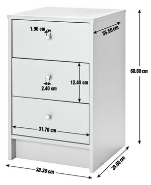 Malibu 3 Drawer Bedside Table - Grey 18479035
