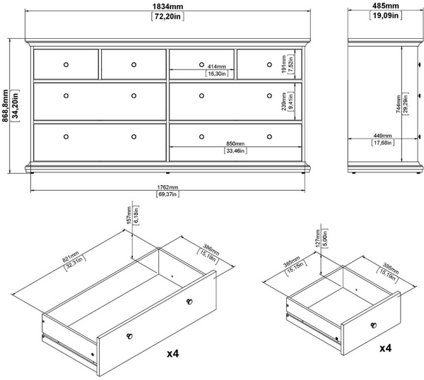 Tvilum Paris 8 Drawer Chest - White 13138917