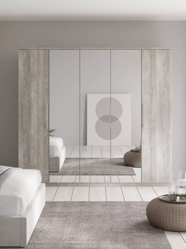 Prague 5 Door Mirrored Wardrobe - white W3oAK