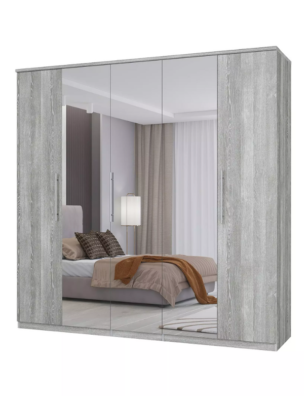 Prague 5 Door Mirrored Wardrobe - white W3oAK
