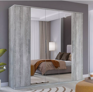 Prague 5 Door Mirrored Wardrobe - white W3oAK