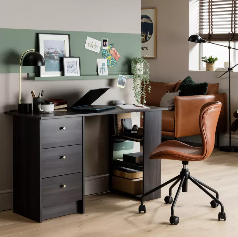 3 Drawer Office Desk in Black & Brown - 11954090