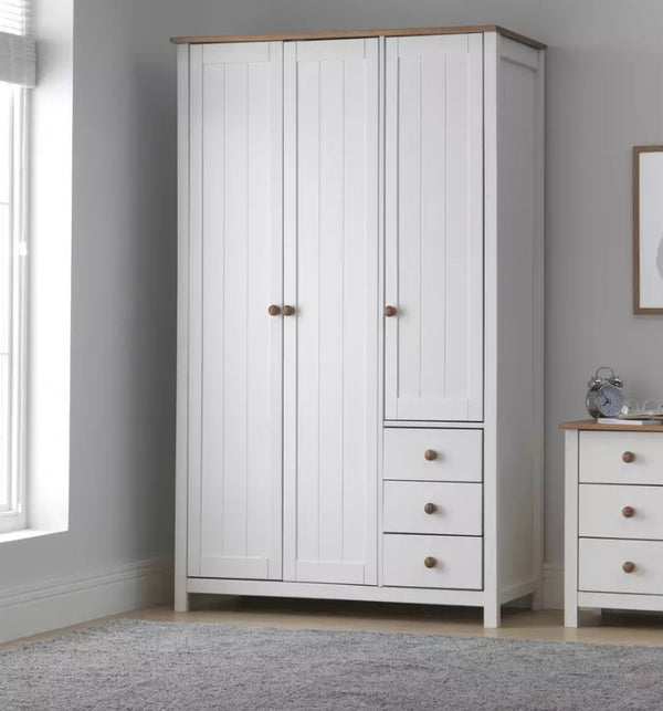 Scandinavia 3 Door 3 Drawer Wardrobe -Pine & White 18291725